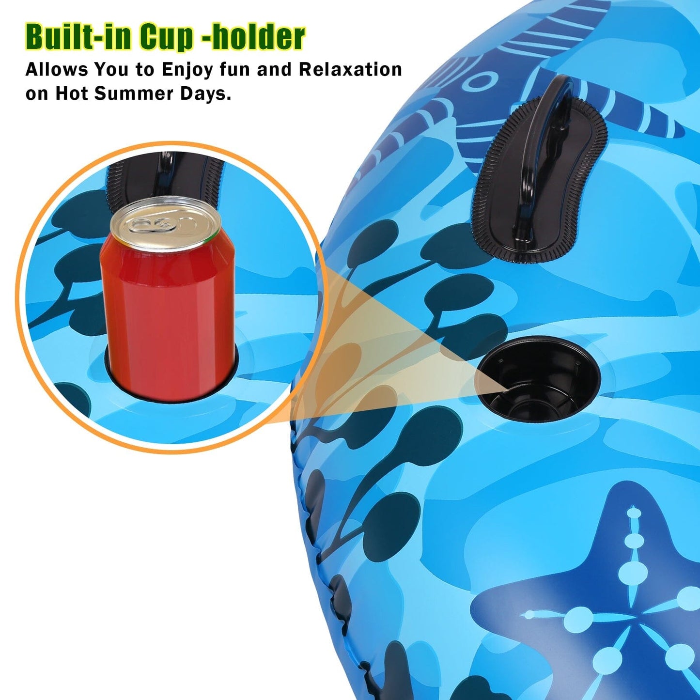 Inflatable Lounger Pool Float with Rubber Handle and Drink Holder