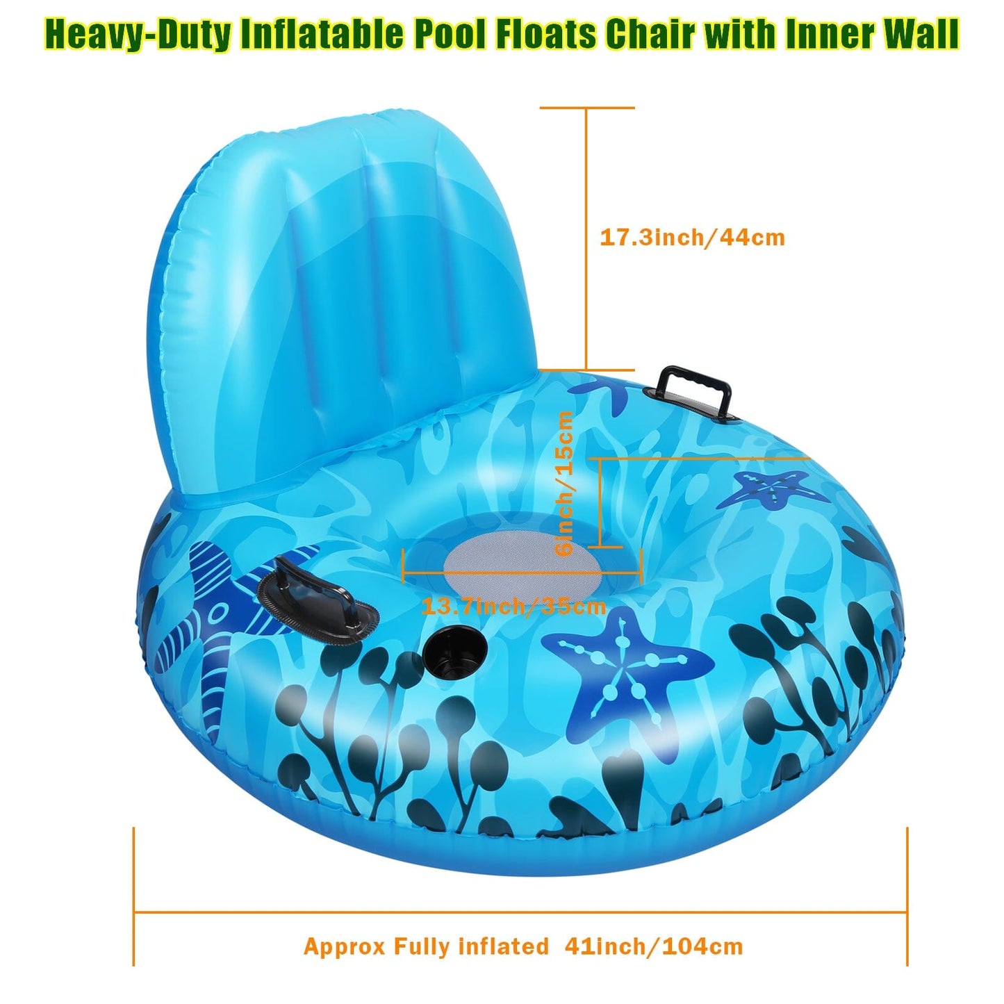 Inflatable Lounger Pool Float with Rubber Handle and Drink Holder