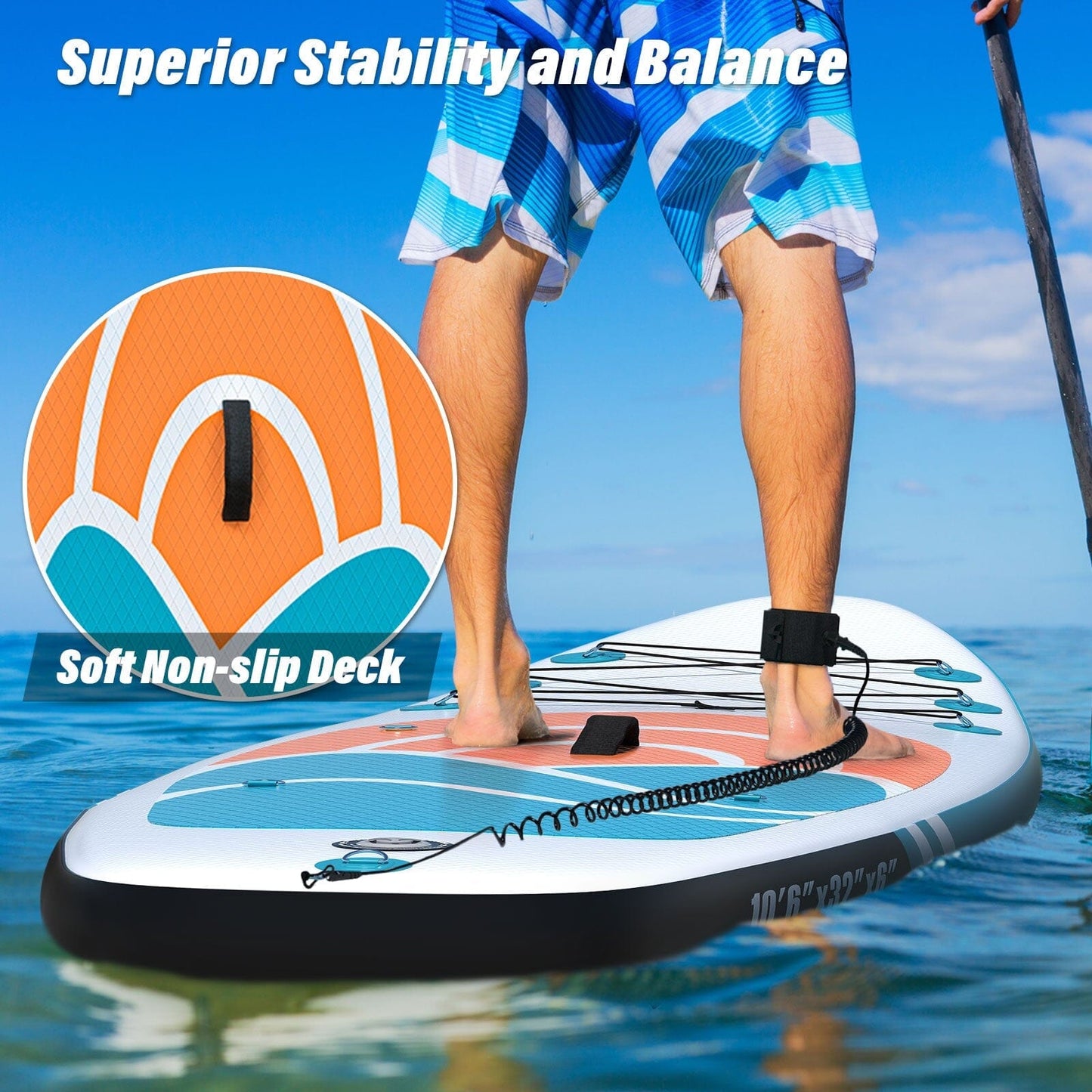Inflatable Paddle Board Stand up Adults with Adjustable Paddle and Removable Fin Orange