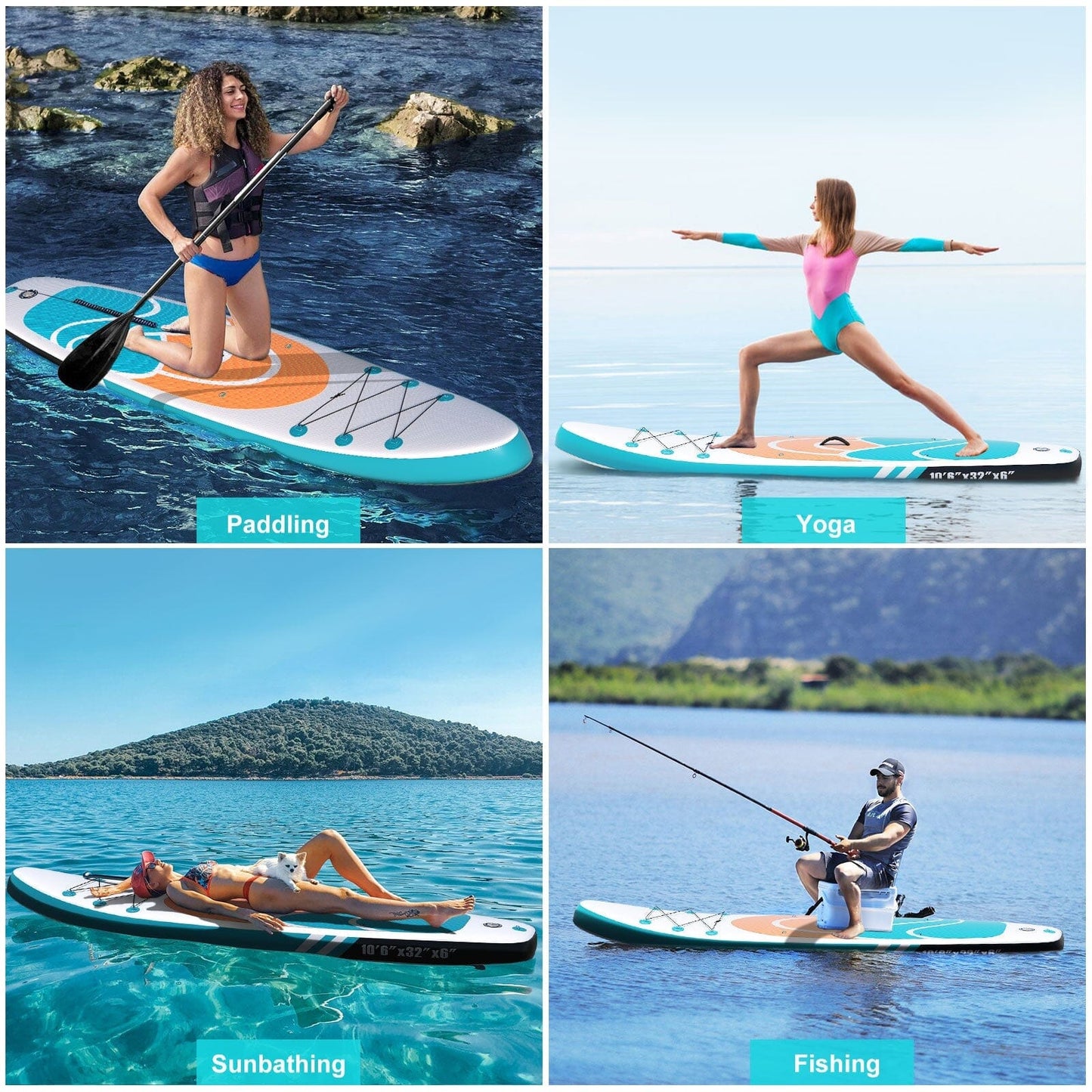 Inflatable Paddle Board Stand up Adults with Adjustable Paddle and Removable Fin Orange