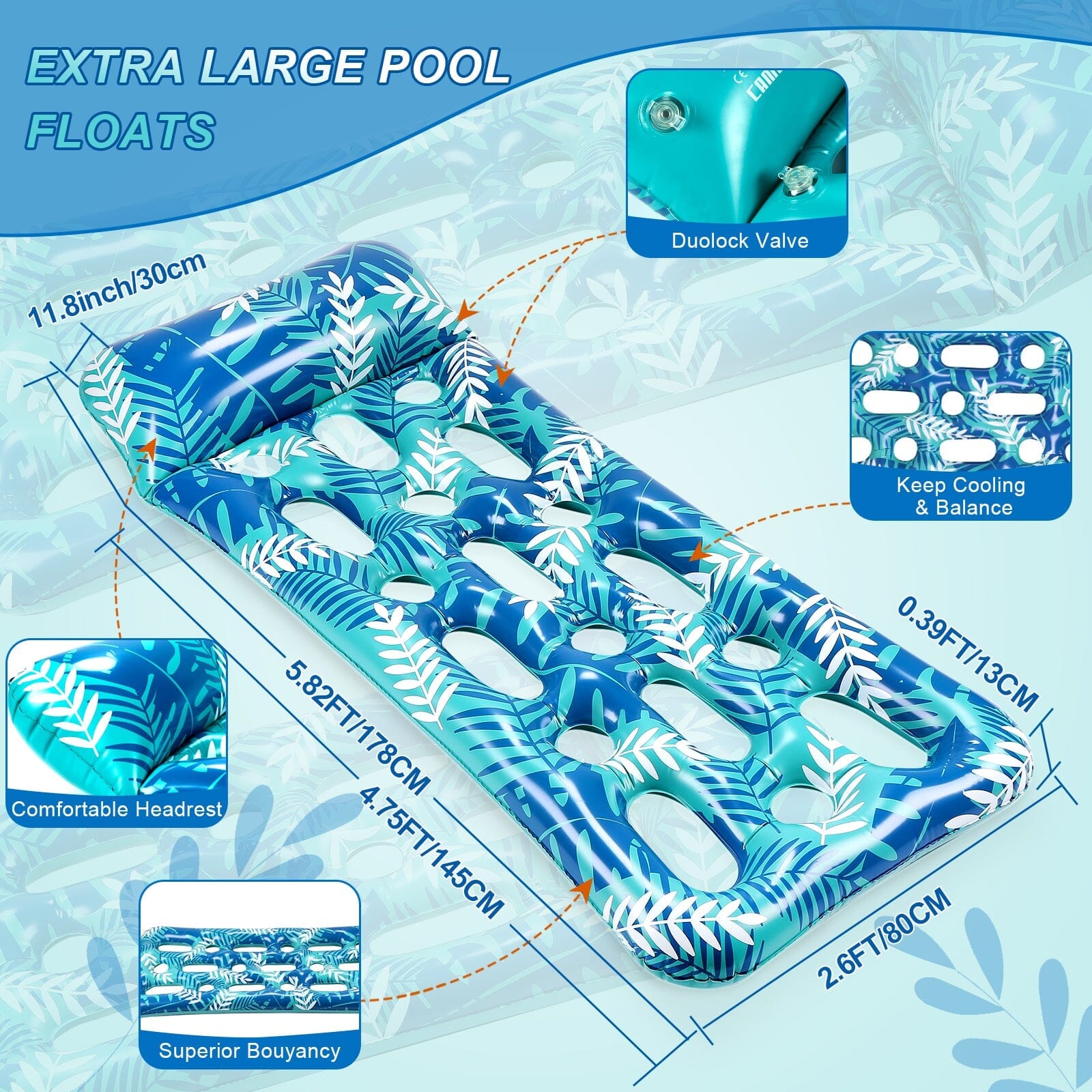 70" x 30" Inflatable Lounge Pool with Headrest