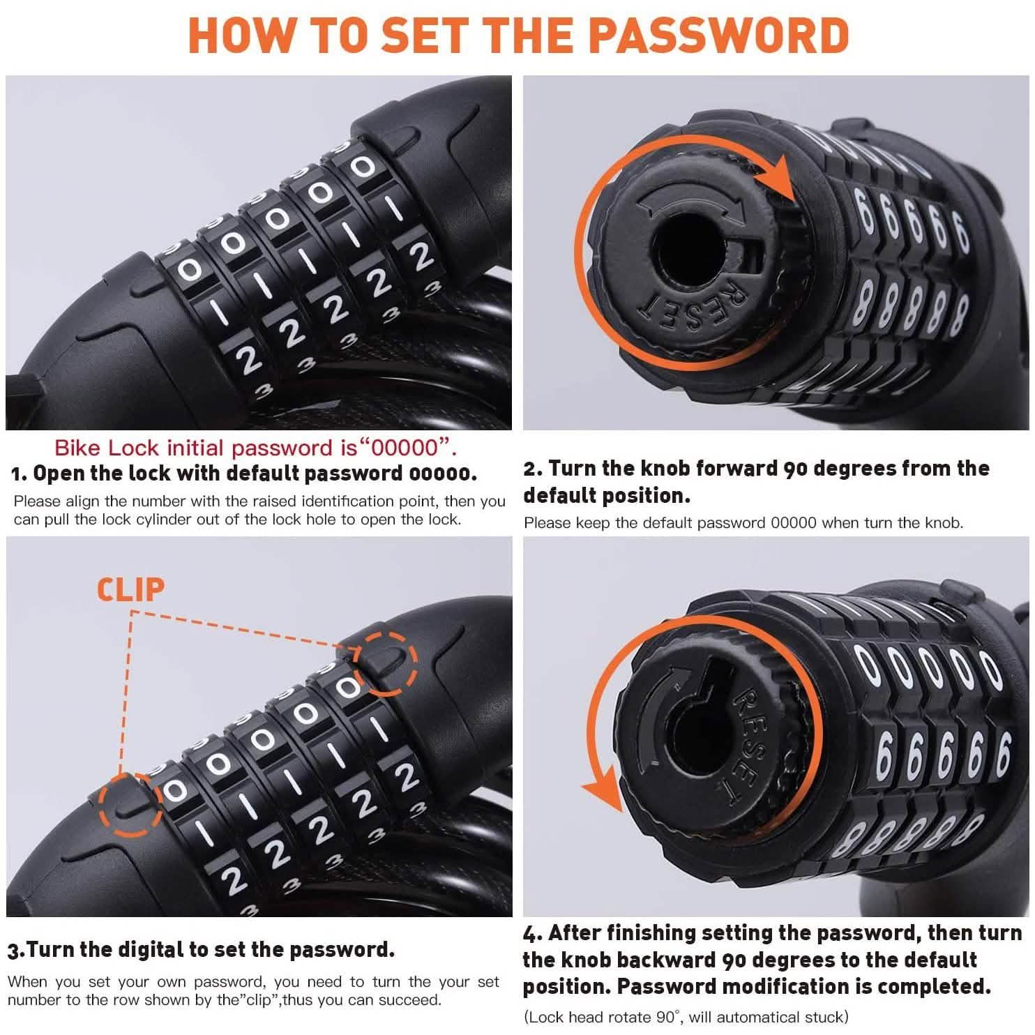 Famistar 4 Feet 5 Digit Resettable Combination Coiling Bike Chain Lock