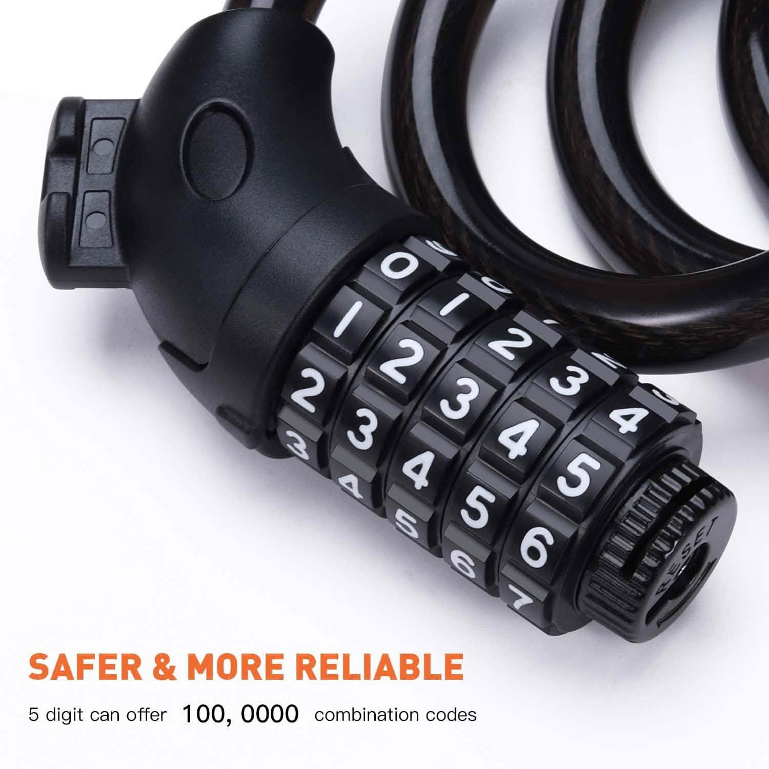 Famistar 4 Feet 5 Digit Resettable Combination Coiling Bike Chain Lock