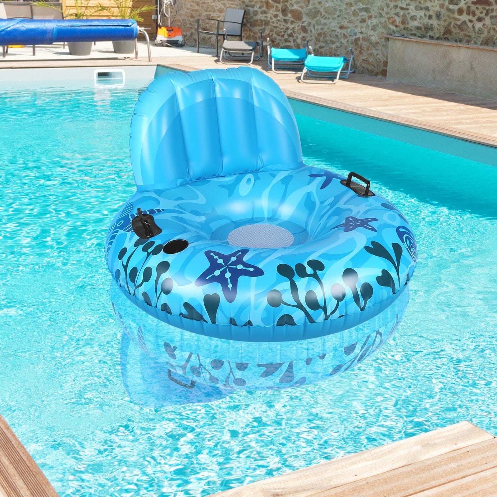 Inflatable Lounger Pool Float with Rubber Handle and Drink Holder