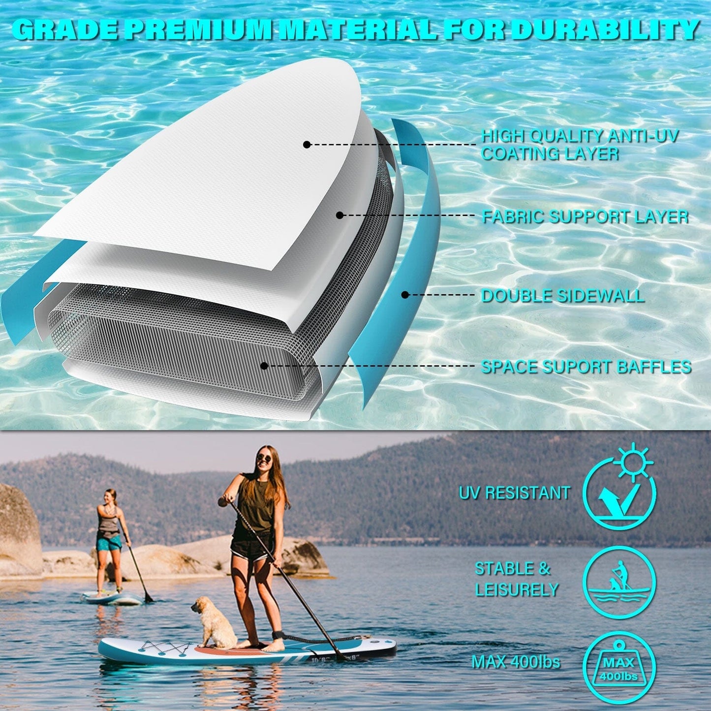 Inflatable Paddle Board Stand up Adults with Adjustable Paddle and Removable Fin Orange