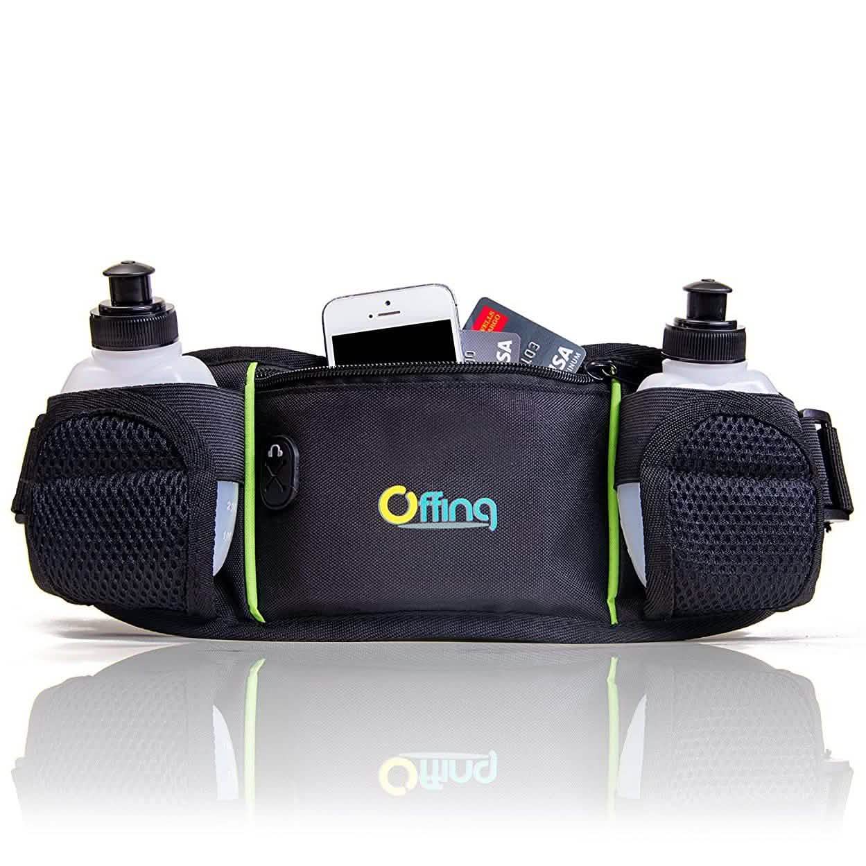 Men or Women's Hydration Running Belt Pouch With Water Bottles And Zippered Compartment